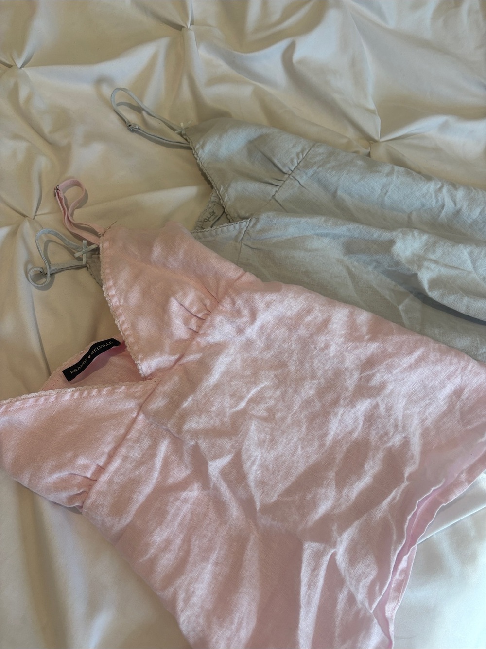 Brandy Melville Pink and Light Blue Edith Linen Tank, 2 - PACK